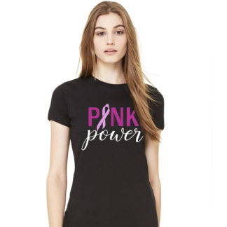 Pink Power - Ladies 3900 black tee, S