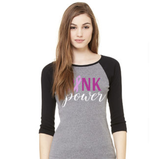 Pink Power - Ladies b2000 black/heather grey raglan, S