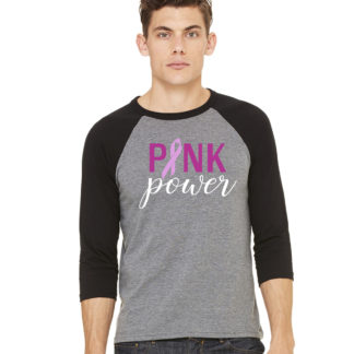 Pink Power - Mens b3200 black/heather grey raglan, XS