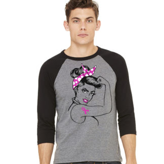 "Rosie" - Mens b3200 black/heather grey raglan, XS
