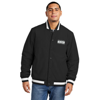 JST58 UNISEX Insulated Varsity Jacket / EMBROIDERED SCHOOL LOGO - Black/White, XS